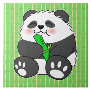 Azulejo Un bebé lindo Panda comiendo una caminata de bambú