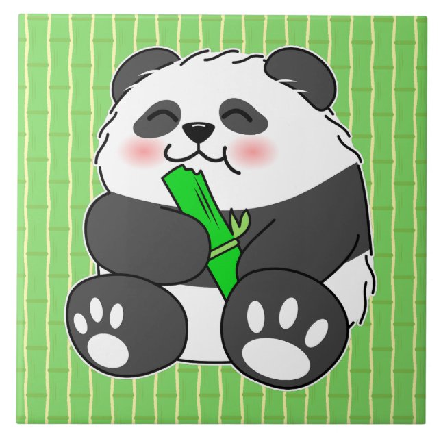 Azulejo Un bebé lindo Panda comiendo una caminata de bambú (Frente)