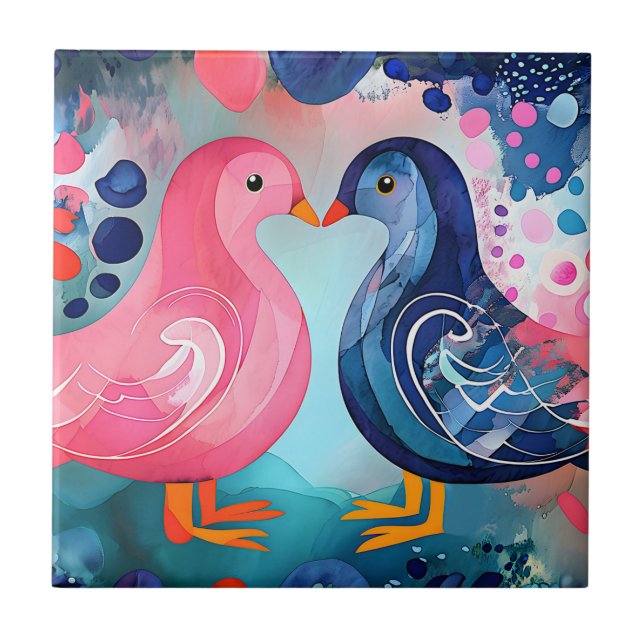 Azulejo "Un beso en las plumas" Feliz Día de San Valentín (Frente)