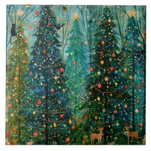 Azulejo Un bosque de Navidad de cuento de hadas encantado