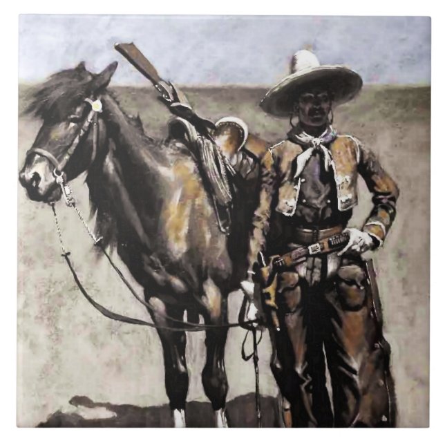 Azulejo Un Buccaro mexicano en Texas por Frederic Remingto (Frente)