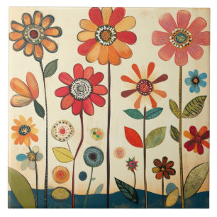 Azulejo Un cálido parche de zinnias terracota