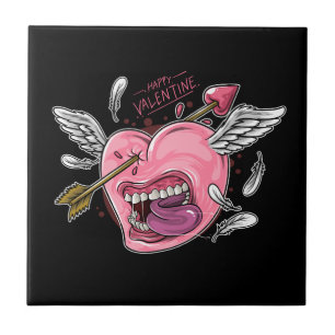 Azulejo un corazón de amor con labios y alas golpeados por