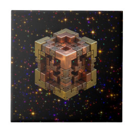 Azulejo Un Cubo Fractal Metálico Con Estallidos de Estrell