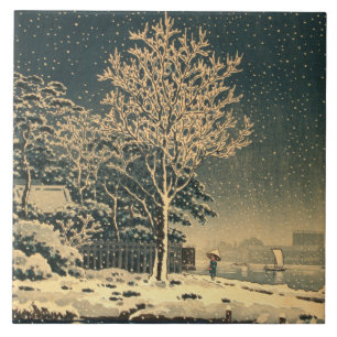 Azulejo Un día de invierno sobre el río Sumida en Japón