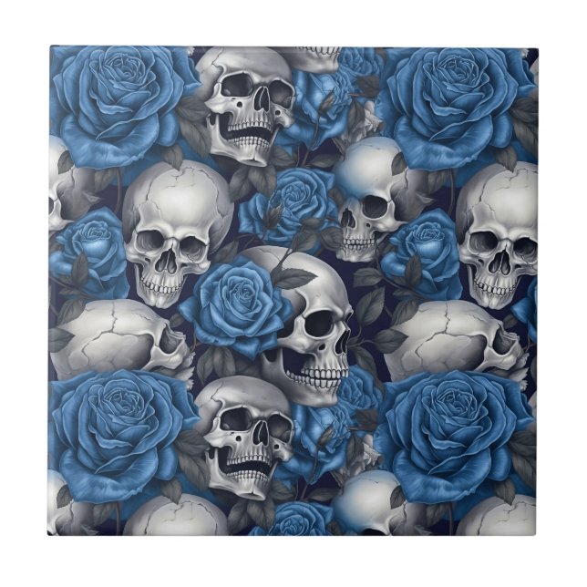 Azulejo Un diseño de la serie A Skull and Roses 12 (Frente)
