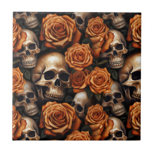 Azulejo Un diseño de la serie Una Calavera y Rosas 9
