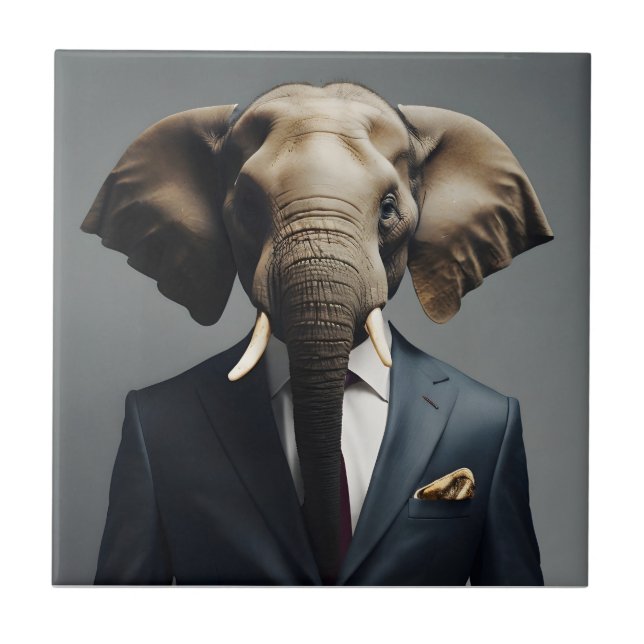 Azulejo Un elefante gracioso con traje (Frente)