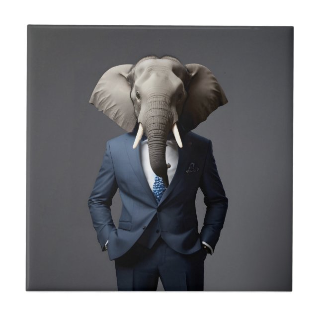 Azulejo Un elefante gracioso con traje (Frente)