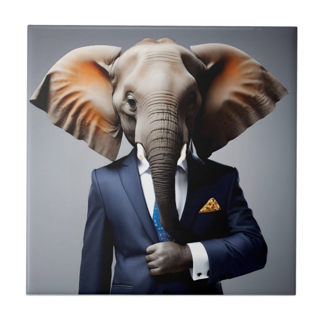 Azulejo Un elefante gracioso con traje (Frente)