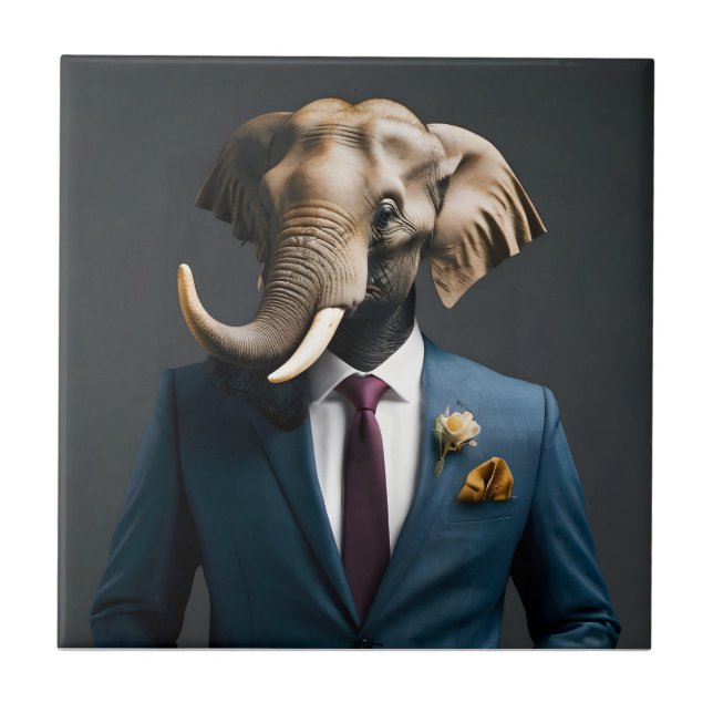 Azulejo Un elefante gracioso con traje (Frente)