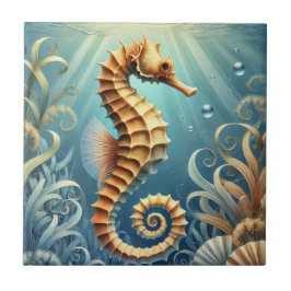 Azulejo Un elegante caballito de mar nadando bajo el agua