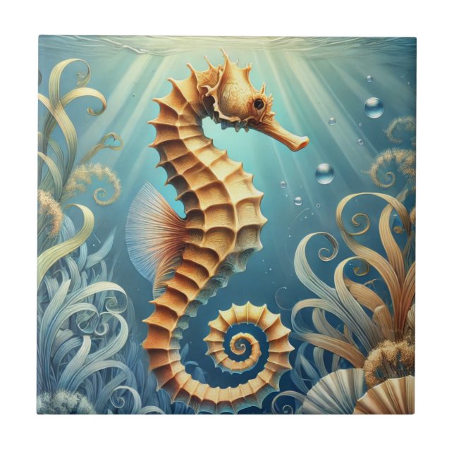 Azulejo Un elegante caballito de mar nadando bajo el agua (Frente)