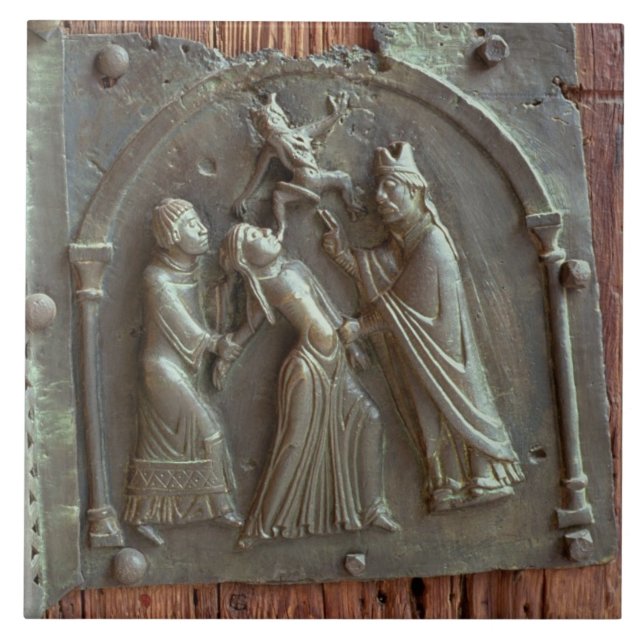Azulejo Un exorcismo, el panel de la puerta derecha, 12mo (Frente)
