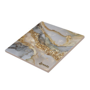 Azulejo Un fondo de mármol blanco y dorado lujoso