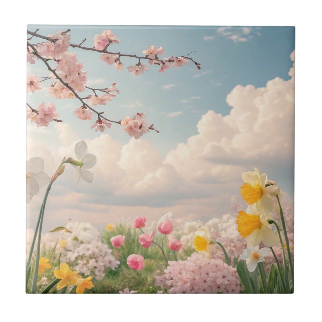 Azulejo Un fondo floral de primavera (Frente)