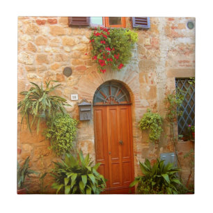 Azulejo Un gato busca la entrada a casa en Pienza, Italia