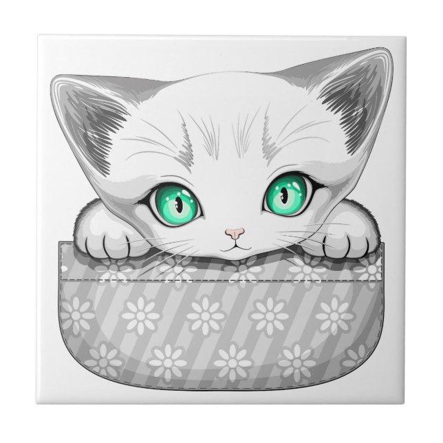 Azulejo Un gato lindo y juguetón al máximo desde un bolsil (Frente)