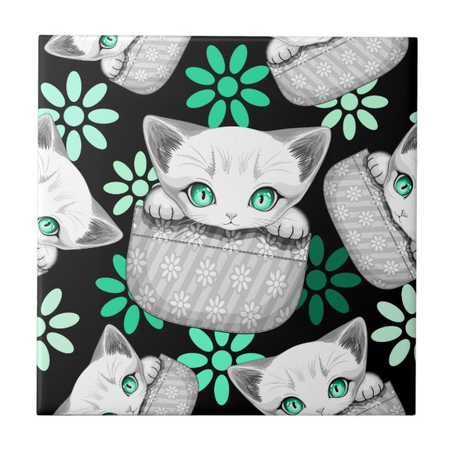 Azulejo Un gato lindo y juguetón al máximo desde un bolsil (Frente)