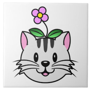Azulejo Un gato Personalizado con flor en la cabeza