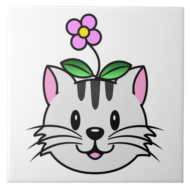 Azulejo Un gato Personalizado con flor en la cabeza (Frente)