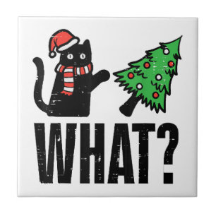 Azulejo Un gato que da vueltas al árbol de navidad