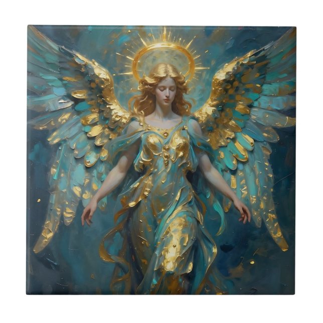 Azulejo Un hermoso ángel de oro y turquesa (Frente)