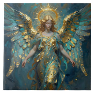 Azulejo Un hermoso ángel de oro y turquesa
