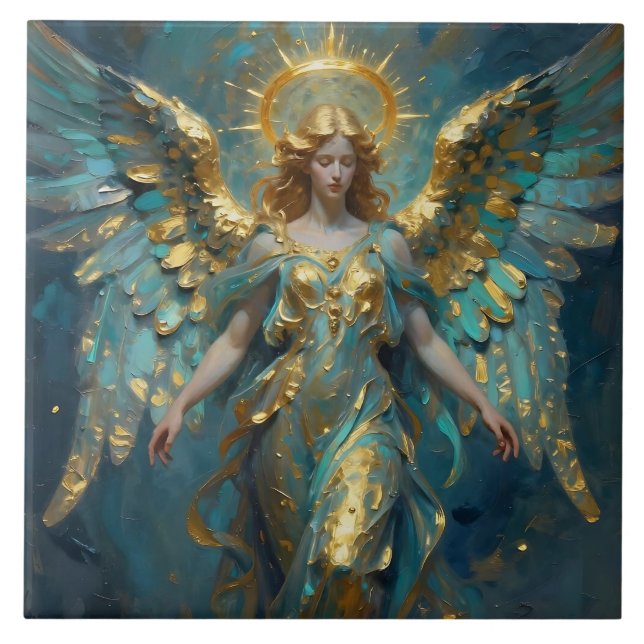 Azulejo Un hermoso ángel de oro y turquesa (Frente)