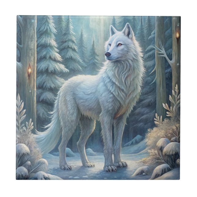 Azulejo Un Hermoso Lobo Blanco (Frente)