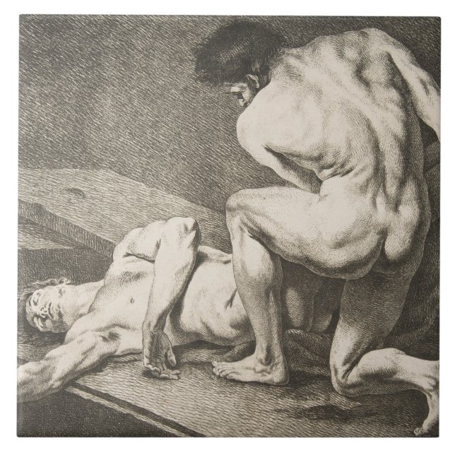 Azulejo Un hombre levanta las piernas de otro hombre (Frente)