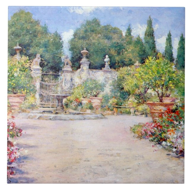 Azulejo Un jardín italiano - William Merritt Chase  (Frente)