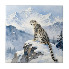 Azulejo Un leopardo de las nieves en pico nevado personali
