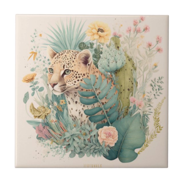 Azulejo Un leopardo detrás del personalizado de los arbust (Frente)