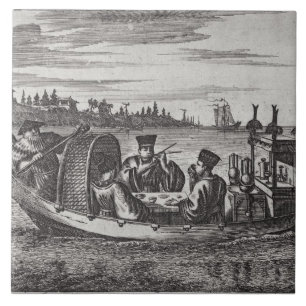 Azulejo Un mandarín rico que cena en un barco, ilustracion