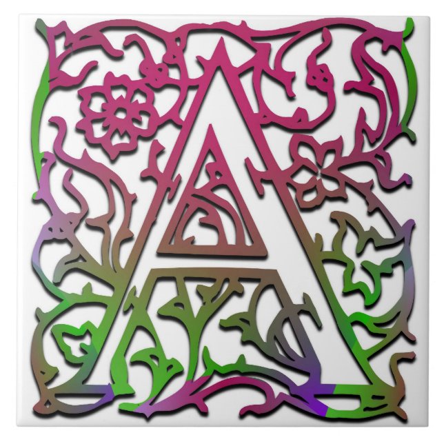 Azulejo Un Monograma "Jardín Besque" Tile cerámico (Frente)