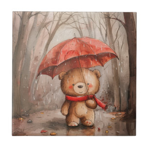 Azulejo Un oso de peluche lindo en la lluvia