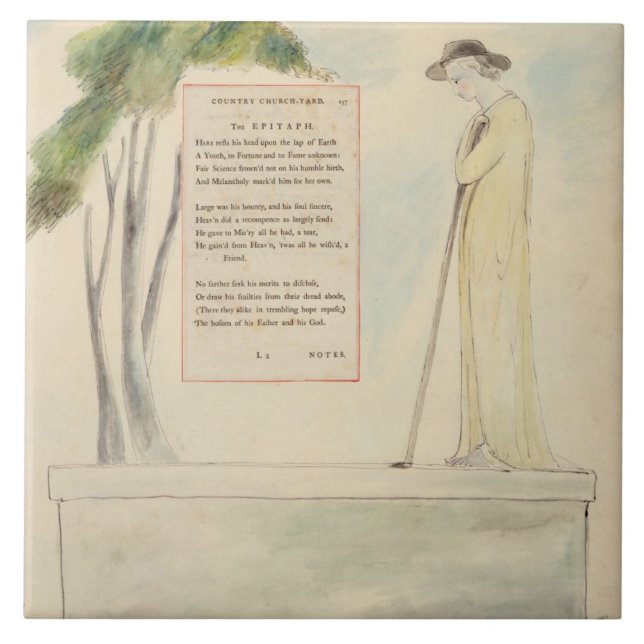 Azulejo Un pastor que lee el epitafio, de la elegía (Frente)