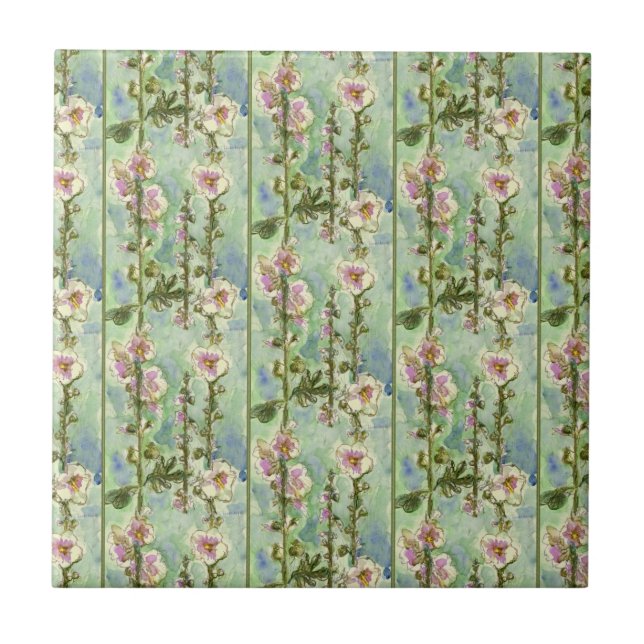 Azulejo Un patrón de flores de malvavisco acuáticas (Frente)