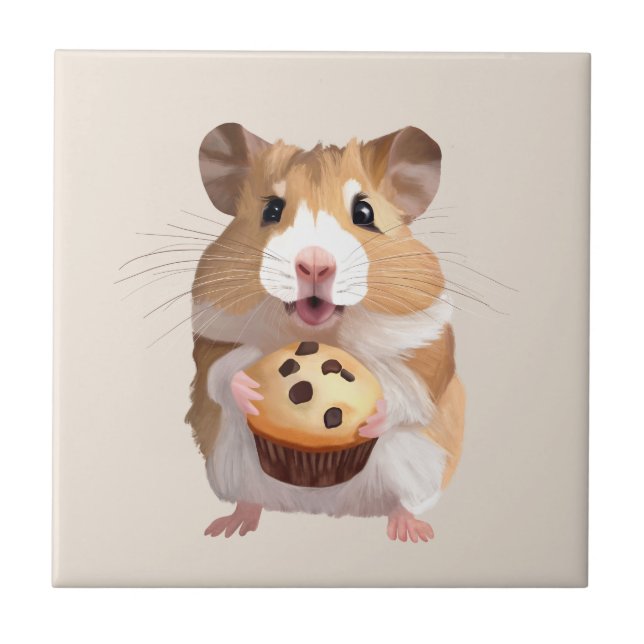 Azulejo Un Pequeño Hámster Aburrido Con Un Muffin (Frente)