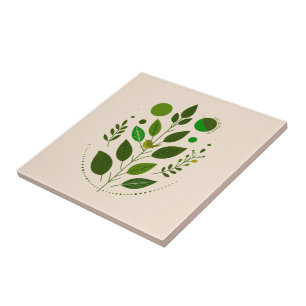 Azulejo Un pequeño pájaro verde y hojas verdes