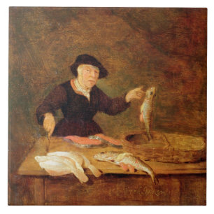 Azulejo Un pescadero, c.1667 (aceite en el panel)