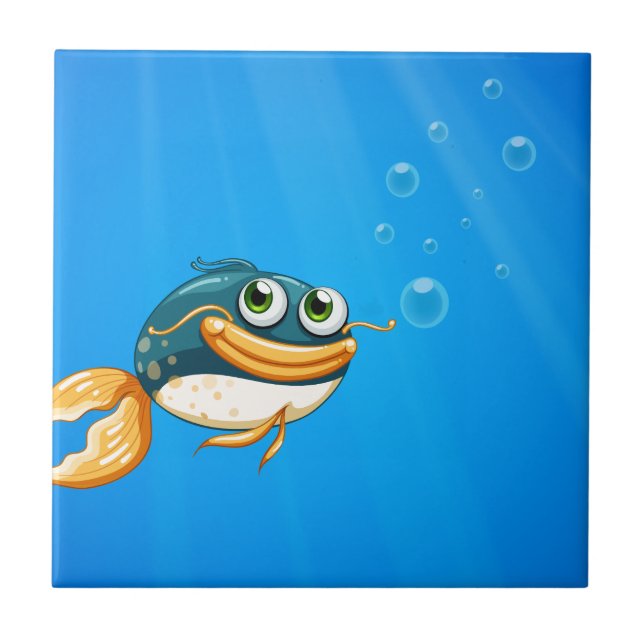 Azulejo Un pescado con una boca grande debajo del océano (Frente)