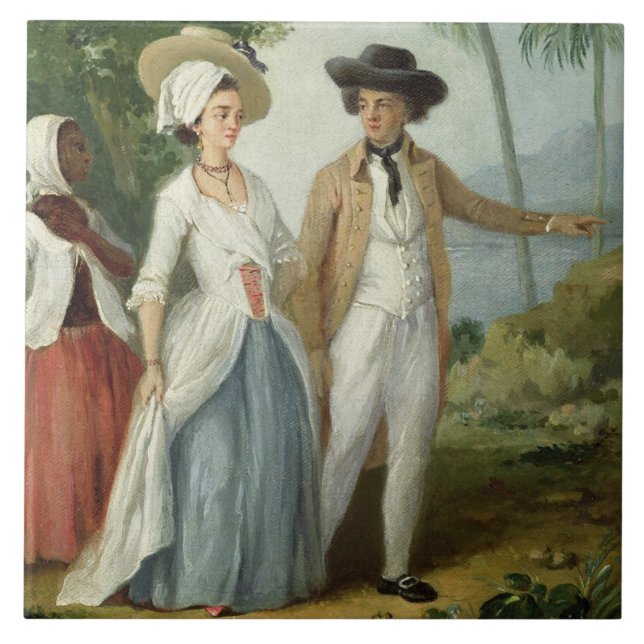 Azulejo Un plantador y su esposa, asistidos por un criado, (Frente)