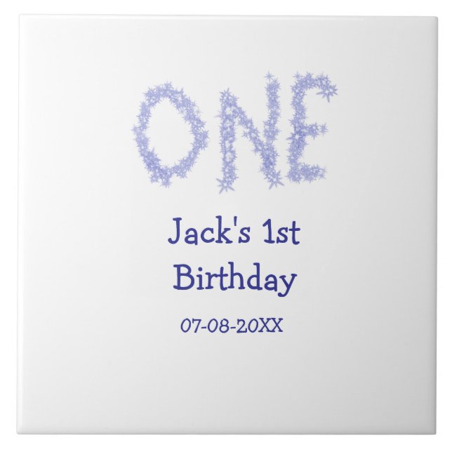 Azulejo Un purpurina azul niño moderno de primer cumpleaño (Frente)