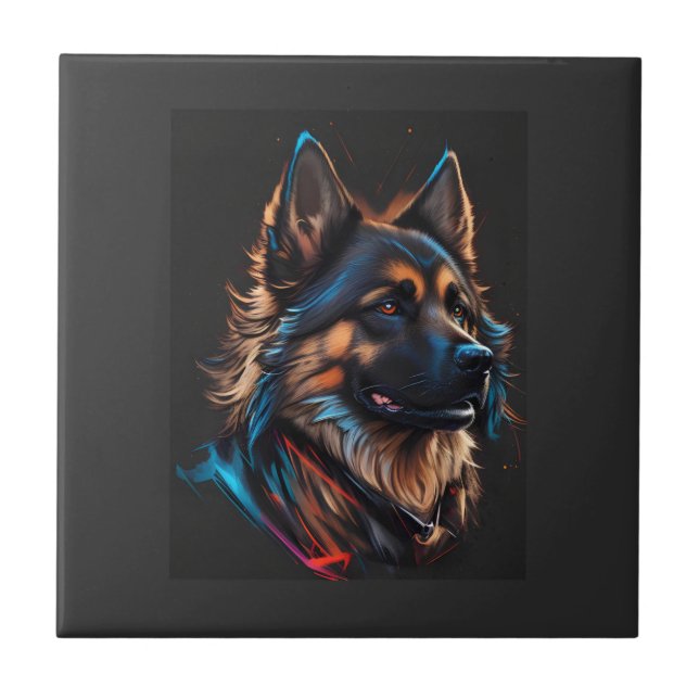 Azulejo Un retrato de un perro pastor alemán   (Frente)