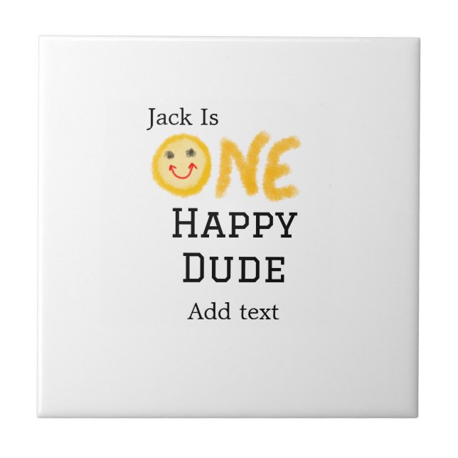 Azulejo Un tipo feliz 1er feliz cumpleaños sonriente amari (Frente)