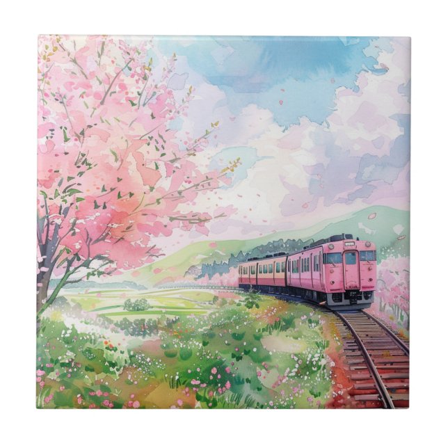 Azulejo Un tren en primavera (Frente)