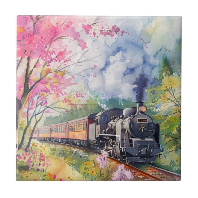 Azulejo Un tren en primavera (Frente)