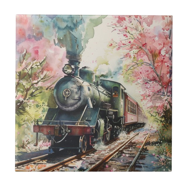 Azulejo Un tren en primavera (Frente)